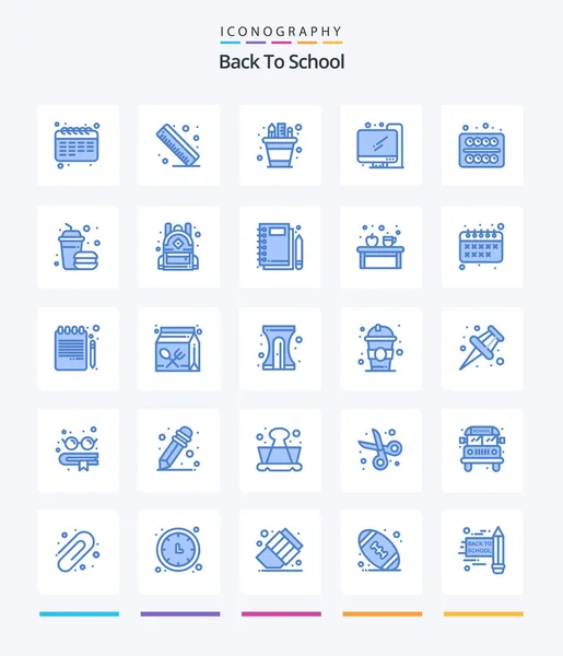 Creative Back School Paquete Iconos Azules Como Escuela Oficina Pluma — Archivo Imágenes Vectoriales