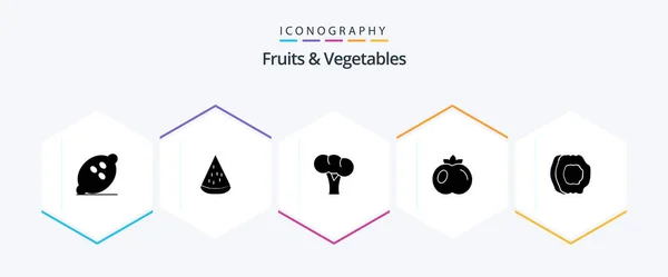 Fruits Vegetables Glyph Icon Pack Including Fruits Vegetables Food Apricot — Stock Vector