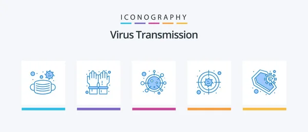 Вирусная Передача Голубой Icon Pack Включая Коронавирус Вирус Вирус Болезнь — стоковый вектор