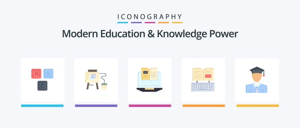 Modern Education Knowledge Power Flat Icon Pack Including Student Book — Stock Vector