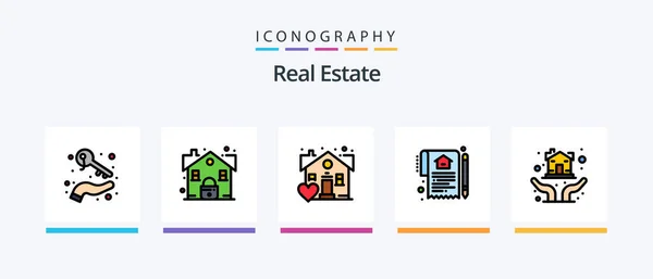 Real Estate Line Filled Icon Pack Including Blueprint Real Growing — Stockvektor