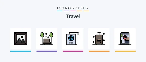 Travel Line Filled Icon Pack Including Bag Travel Oil Bag — Archivo Imágenes Vectoriales