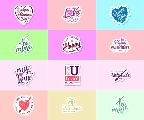 Love Lettering Stickers Most Romantic Day Year — Stockový vektor