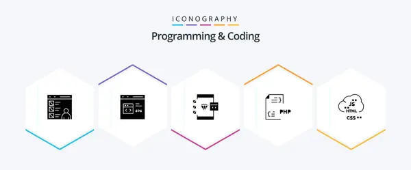 Programming Coding Glyph Icon Pack Including Document Development Coding — Stok Vektör