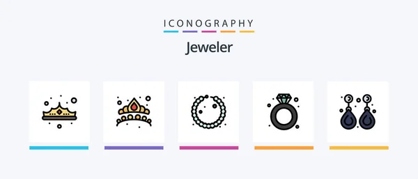 Mücevher Hattı Mücevherlerle Birlikte Simge Paketi Doldurdu Aksesuarlar Altın Mücevher — Stok Vektör