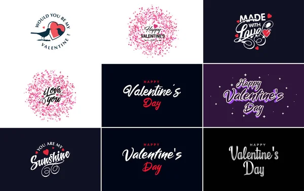 Happy Valentine Day Greeting Card Template Romantic Theme Red Pink — Archivo Imágenes Vectoriales
