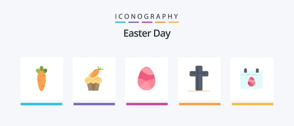 Easter Flat Icon Pack Including Easter Christian Carrot Celebration Egg — Stockvector