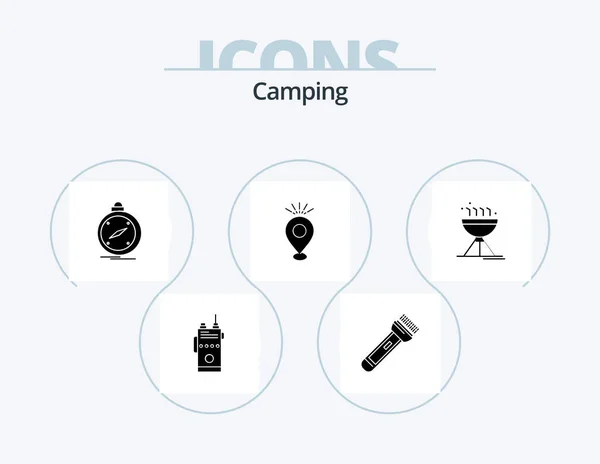 Camping Glyph Icon Pack Icon Design Pin Location Flash Gps — Stockvector