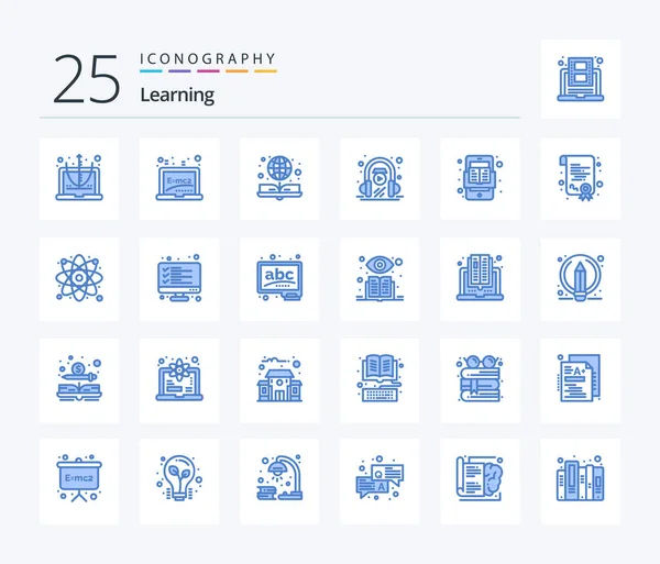 Learning Blue Color Icon Pack Including Mobile Play Book Learning — Vettoriale Stock