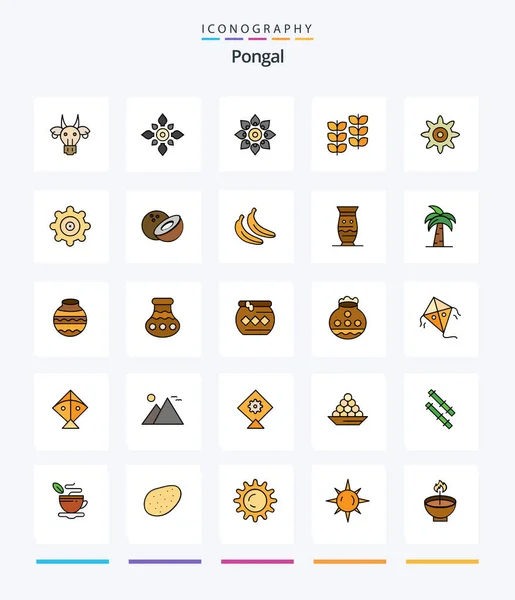 Creative Pongal Line Filled Icon Pack Coconut Setting Diwali Growth — Vettoriale Stock