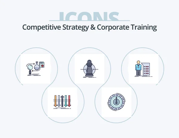 Estrategia Competitiva Línea Formación Corporativa Llenó Paquete Iconos Diseño Iconos — Archivo Imágenes Vectoriales