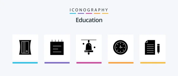 Education Glyph Icon Pack Including Document Bell Time Alarm Creative — Vettoriale Stock