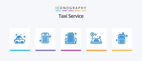 Taxi Service Blue Icon Pack Including Wireless Radio Business Phone — Stockvector