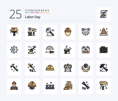 Labor Day 25 Line Filled icon pack including garage tools. labour. saw. labor. day