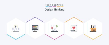 Design Thinking 25 Flat icon pack including pen. card. internet. color. seesaw