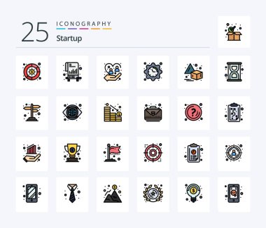 Startup 25 Line Filled icon pack including flip. date. care. clock. protection
