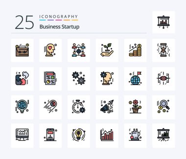 Business Startup 25 Line Filled icon pack including chart. tree. wellness. leaf. share