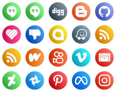 20 Popular Social Media Icons such as gmail. vimeo. google allo. kuaishou and wattpad icons. Elegant and minimalist