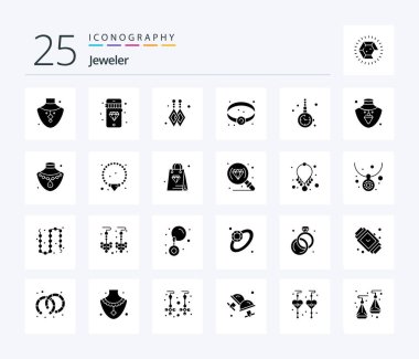Jewellery 25 Solid Glyph icon pack including nacklace. jewelry. dangling earrings. fashion. accessorize
