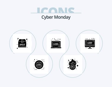 Cyber Monday Glyph Icon Pack 5 Simge Tasarımı. İndirim. Pazartesi. Paket. İndirim. dizüstü
