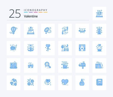 Valentine 25 Blue Color icon pack including wedding. sharing. wedding. love. engagment ring