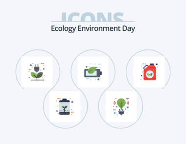 Ekoloji Düz Simge Paketi 5 Simge Tasarımı. Pil. Ekoloji. Işıklar. Çevre. ekoloji