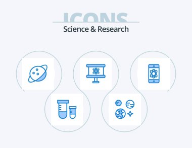 Science Blue Icon Pack 5 Simge Tasarımı. Boşluk. atom. Gezegen. Boşluk. tahta