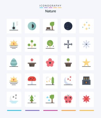 Yaratıcı Doğa 25 Düz Simge Paketi. Uzay gibi. Doğa. Yedek kulübesi Hava durumu. ay