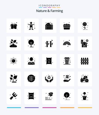 Creative Nature And Farming 25 Glyph Solid Black icon pack  Such As farming. farm. agriculture. egg. vegetables