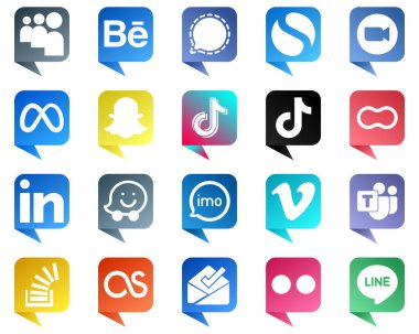 Chat bubble style Icons for Popular Social Media 20 pack such as video. meeting. douyin and snapchat icons. High quality and modern