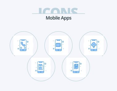 Mobile Apps Blue Icon Pack 5 Icon Design. app download. wallet. call. shopping. application