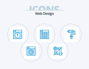 Web Design Blue Icon Pack 5 Icon Design. painter. paint roller. web. date. design