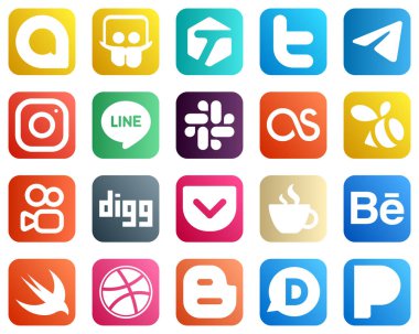 20 Social Media Icons for Every Platform such as pocket. kuaishou. instagram. swarm and slack icons. Eye catching and high definition