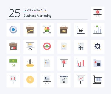 Business Marketing 25 Flat Color icon pack including corporate. bag. management. pie