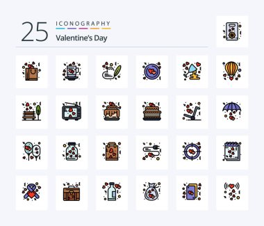 Valentines Day 25 Line Filled icon pack including anniversary. ring. love. love. wedding