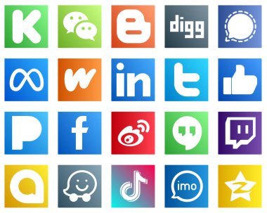 20 Versatile Social Media Icons such as tweet. professional. mesenger. linkedin and wattpad icons. Minimalist and customizable