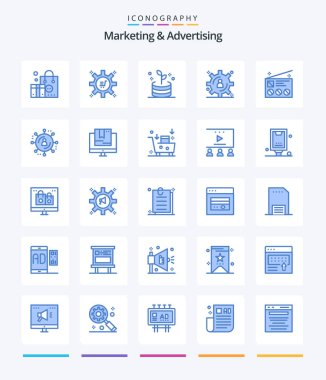 Creative Marketing And Advertising 25 Blue icon pack  Such As news. communication. business. advertising. content storage