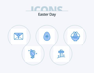 Easter Blue Icon Pack 5 Icon Design. cart. egg. massege. easter. bird