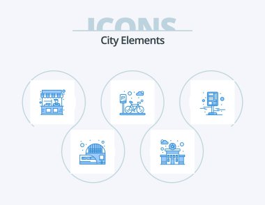 City Elements Blue Icon Pack 5 Icon Design. map. city. stall. road. park