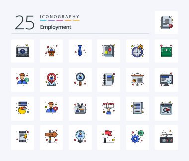 Employment 25 Line Filled icon pack including job ad. article. speech. ad. fashion