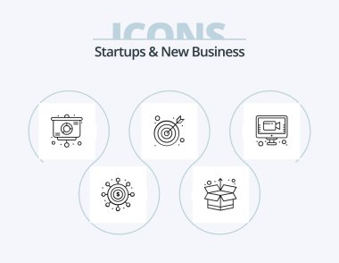 Startups And New Business Line Icon Pack 5 Icon Design. target. website. chart. web. analysis