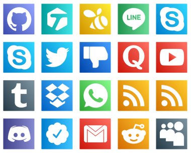 20 Social Media Icons for Every Platform such as rss. dropbox. dislike. tumblr and youtube icons. Eye catching and high definition