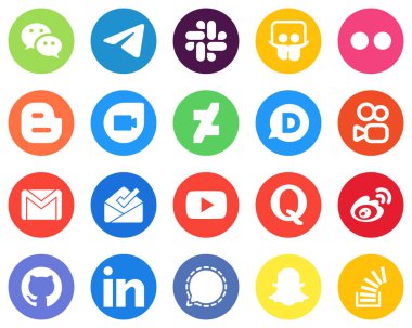 20 Simple White Icons mail. gmail. yahoo. kuaishou and deviantart Flat Circle Backgrounds