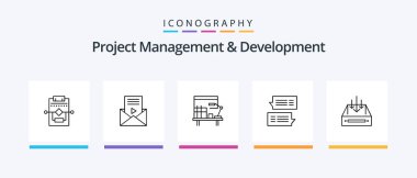 Project Management And Development Line 5 Icon Pack Including advertising. delivery. development. container. mail. Creative Icons Design