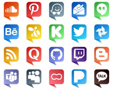20 Professional Chat bubble style Social Media Icons such as question. feed. swarm. rss and tweet icons. Modern and professional