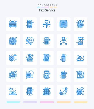 Creative Taxi Service 25 Blue icon pack  Such As timer. stopwatch. ignition key. screen. traveling