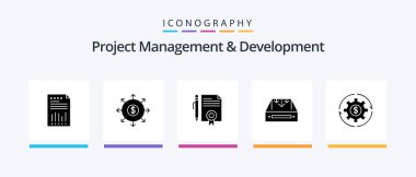 Project Management And Development Glyph 5 Icon Pack Including mail. page. banking. documents. legal documents. Creative Icons Design