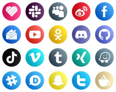 20 Elegant Social Media Icons such as message. fb. discord and video icons. Fully customizable and high quality