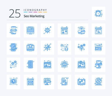 Seo Marketing 25 Blue Color icon pack including box. marketing. marketing. browser seo. http