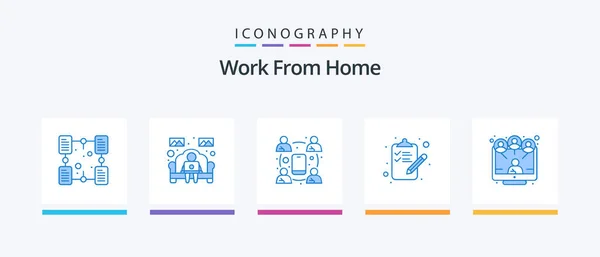 Work Home Blue Icon Pack Včetně Obsahu Hotovo Pracovník Kontrolní — Stockový vektor